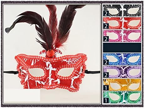 WHOLESALE DOZEN PACK BY SUPERSTAR / CRACKED DESIGN WITH FEATHER MASQUERADE MASK/12 PCS