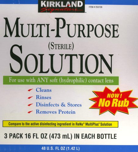 Buy Multi-purpose Sterile Solution for Any Soft Contact Lens (3 Pack X 16 Fl Oz) by Kirkland now!