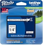 Brother P-touch ~1/4" (0.23") Black on White Standard Laminated Tape - 26.2 ft. (8m)