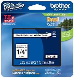 Brother Laminated Tape Black on White, 6mm (TZe211) - Retail Packaging