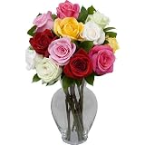 One Dozen Assorted Roses with Hourglass Vase