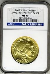 2008 $50 Gold American Buffalo Coin, 24k .9999 fine Gold, NGC Certified MS 70 Early Release