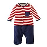 (ニッセン) nissen 接結天竺ボーダーカバーオール 赤系 身長70cm