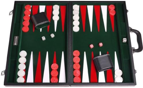 18" Leatherette Backgammon Set - Inlaid Velvet Field - Black/Green