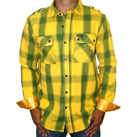 LRG Lifted Research Group Mens Plaid Long Sleeve Button Down Shirt Mustard Green
