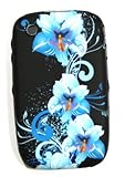Black with Blue Flower Art Soft Skin Gel Cover Case for Blackberry Curve /  ....