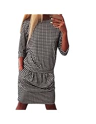 Cotton Houndstooth Print  Shirt Midi Dress 