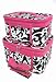 Train Case Cosmetic Toiletry 2 Piece Luggage Set Hot Pink Trim Black & White Damask Floral Print