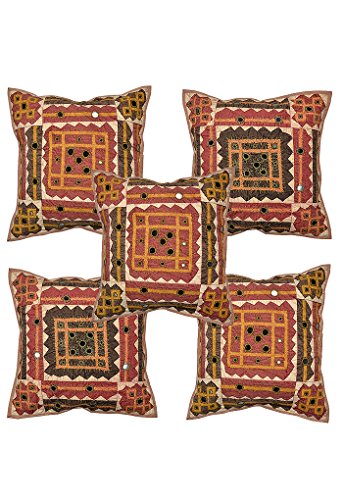 Imagen 4 de Cojín de algodón Cubre Con Hilo Cut & Size Mirror Patch Work 17 x 17 Pulgadas Juego de 5 piezas