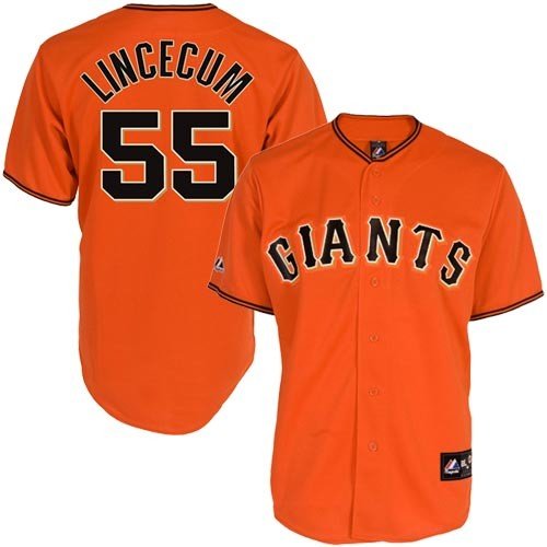 MLB Men's San Francisco Giants Tim Lincecum Orange Short Sleeve 6 Button Synthetic Replica Baseball Jersey Spring 2012  (Orange, Medium)