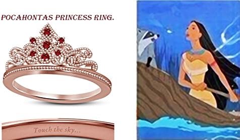 .925 Sterling Silver Plating DIsney Pocahontas Princess Crown Ring Multi-Color CZ Disney Princess Engagement &amp; Wedding Ring