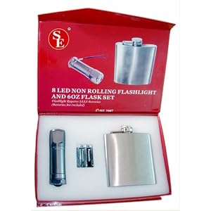 8 LED Flashlight and Stainless Steel Hip Flask in a Gift Box by 