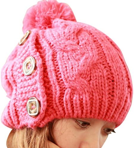 YXCS Women Girls Fashion Cute Buttons Warm Woolen Knit Hat Cap Watermelon Red