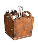 Creative Co-op CG0229 Square Wood Utensil Holder, 7.25-Inch, Brown