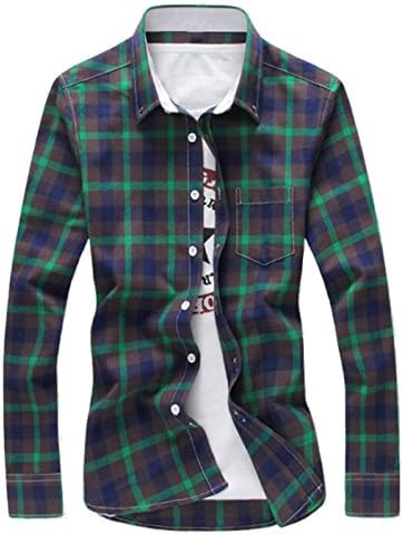 Vska Mens Long Sleeve Runner Plaid Button Down Woven Shirt Green US-S