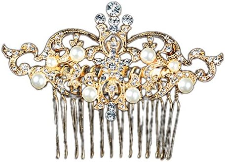 Art Deco Crystal Pearl Bridal Hair Comb Wedding Headwear Accessories Gold