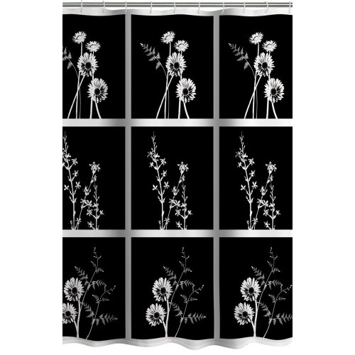 Exposed Floral Fabric Shower Curtain Black/White