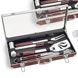 Barbeque BBQ Tool Set 4 Piece Fuego Set in Aluminum & Wood Case - by Picnic Time