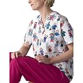 Women's V-Neck 2-Pocket Scrub Top - Stick People Print