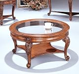 51yznBa%2B5VL. SL160  Hand Carved Wood w/Glass Top Round Occasional Coffee Table