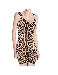 V-neck Cotton/Polyester Shirred Leopard Print Mini Dress 