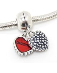 .925 Sterling Silver " 1 Pair of Piece of My Heart (Mother Daughter) w/ Stamp " Dangle for Snake Chain Charms Bracelet
