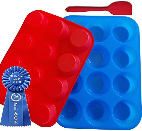 Silly Muffins- Silicone Muffin Pan -12 Cup Bakeware -Plus Silicone Spatula And Cookbook -Popover Pan
