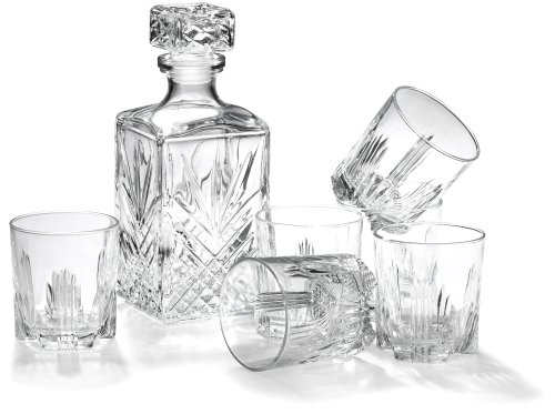Bormioli Rocco Selecta 7 Piece Whiskey Set, Set of 6 Rocks Glasses and One Whiskey Decanter, Gift Boxed
