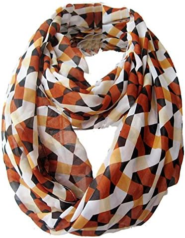 Sexyinlife Chiffon Multicolor Geometry Print Fashion Infinity Loop Circle Scarf Brown