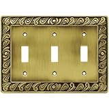 Brainerd 64055 Paisley Triple Toogle Switch Wall Plate / Switch Plate / Cover, Tumbled Antique Brass