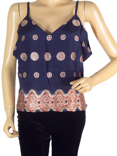Blue Bollywood Boho Top Ethnic Gypsy Sari Women Fashion Tank Tunic Clothing L