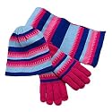 PINK & BLUE STRIPED HAT SCARF & GLOVES MATCHING SET