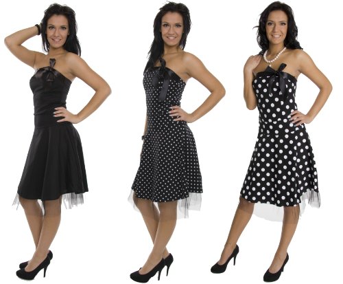 Cocktailkleid schwarz, knielang mit Tüll, trägerlos und schwarzer Schleife