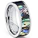 Pipe Cut Titanium Ring Band With Rainbow Rippled Abalone Inlay, Comfort Fit 8mm Sizes 7 to 12