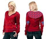 Philadelphia Phillies Women's Deep V-Neck Fleece Hoodie Pullover - by Alyssa Milano