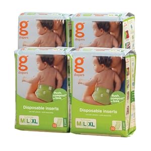 gDiapers Disposable Inserts, Medium/Large/X-Large (32 Count Bags, Pack of 4)