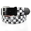 GENUINE LEATHER SNAP ON BLACK / WHITE STUDDED BELT WITH A DETACHABLE BUCKLE FITS ANY BUCKLE