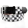 GENUINE LEATHER SNAP ON BLACK / WHITE STUDDED BELT WITH A DETACHABLE BUCKLE FITS ANY BUCKLE