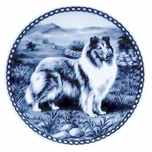 Collie (Rough:Sable White): Danish Blue Porcelain Plate by Lekven Designs