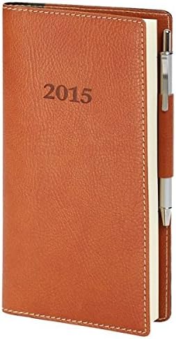 2015 Italian Bonded Leather TAN Weekly Pocket Planner Engagement Calendar With Pen