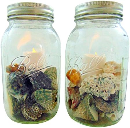Mason Jar Seashell Night Light Set of 2 Wedding Table Centerpiece Decor