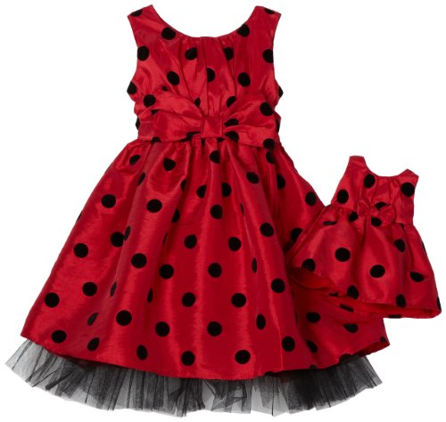Dollie & Me Girls 2-6X  Sleeveless Dot Dress, Red/Black, 8