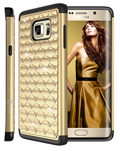 Galaxy S6 Edge PLUS Case, Style4U Studded Rhinestone Crystal Bling Hybrid Armor Case Cover for Samsung Galaxy S6 Edge Plus / S6 Edge + with 1 Style4U Stylus [Gold / Black]