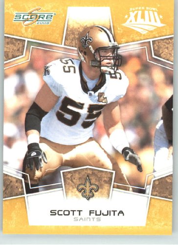 2008 Donruss / Score Limited Edition Super Bowl XLIII Gold Border # 198 Scott Fujita - New Orleans Saints - NFL Trading Card in a Prorective Screw Down Display Case