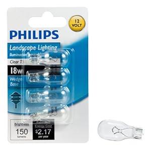 Philips 416024 Landscape Lighting 18-Watt T5 12-Volt Wedge Base Light Bulb, 4-Pack