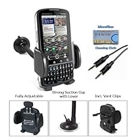 Car Mount with Flexible Gooseneck + 3.5mm Aux Cable (5 Ft.) for the Motorola Droid Pro - Incl. DBROTH Microfiber Cleaning Cloth