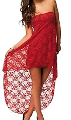 Strapless Bandeau Neck Polyester/Spandex Lace Fitted Halter Sleeveless Evening Dress 