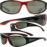 SAFETY GLASSES TITAN INTEGRITY UV400 SUNGLASSES ANSI Z87.1 EYE PROTECTION TWO TONE RED/BLACK FRAME SMOKE LENSES