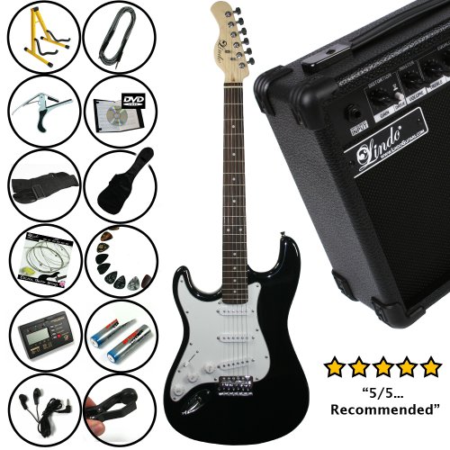 Lindo *Deluxe Pack* Black Left Handed Strat Electric Guitar and 15w Amp Pack *Includes an extra 12 Accessories* EVERYTHING YOU NEED!