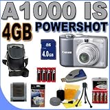 cheap Canon Powershot A1000 IS 10MP 4x Optical Zoom Digital Camera (Gray) A1000IS 3210B001 4GB SDHC Memory Card - Rechargeable NiMH Batteries Plus Rapid Charger - External Rapid Quick-Charger - BigVALUEInc Accessory Saver Bundle + MORE